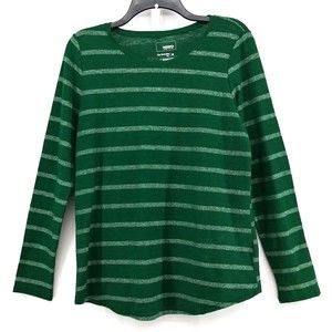 Sonoma Shirt Womens Medium Green Silver Metallic Stripped Long Sleeve T-Shirt